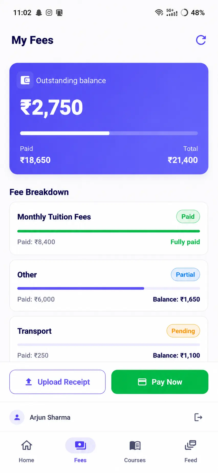 DeltaSchool My Fees screen